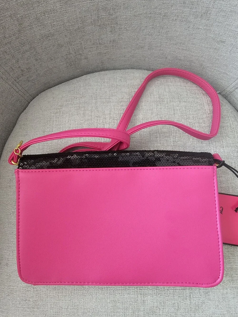 Juicy Couture Black Sequin Crossbody with Hot Pink Trim and Strap